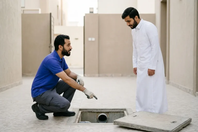 الفني يشرح لصاحب البيت وضع غرفة التفتيش