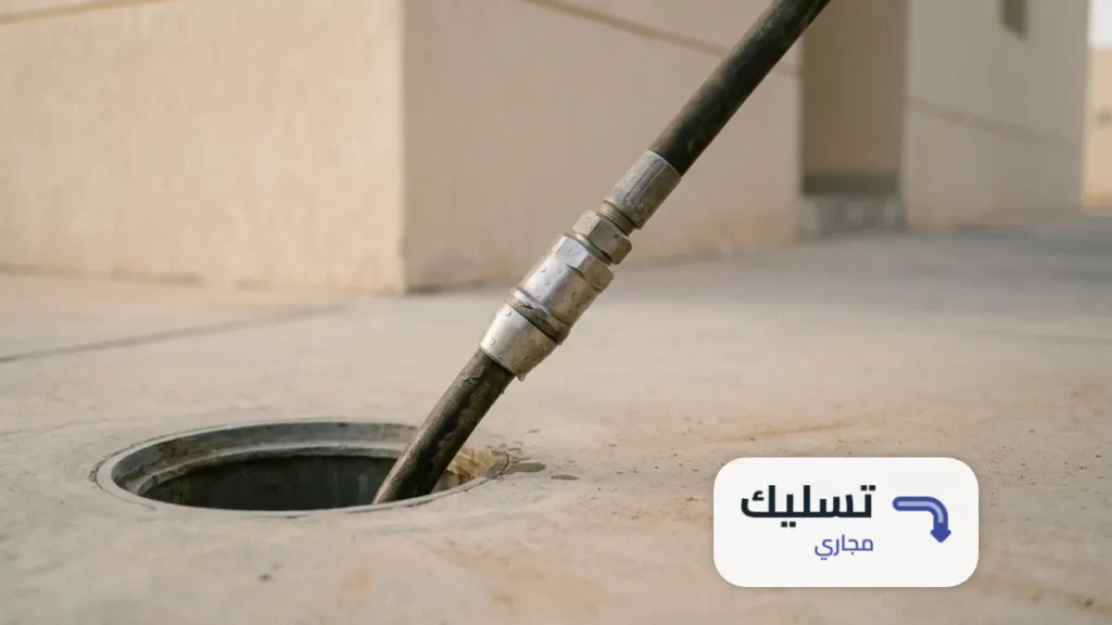 رأس جت تسليك يدخل فتحة ماسورة ضمن خدمة تسليك مجاري حي الحمرا